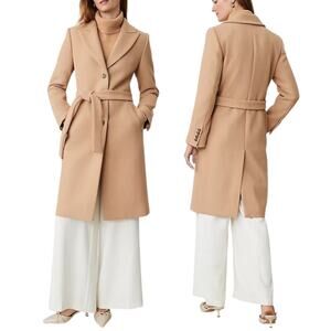 Ann Taylor Petite Wool Blend Belted Tie Waist Coat Cafe Au Lait Size XXSP